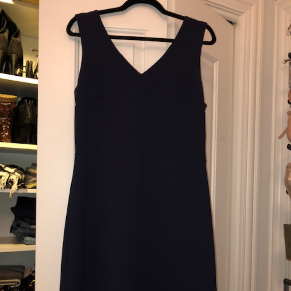 Navy work dress - cute ruffle on the hem